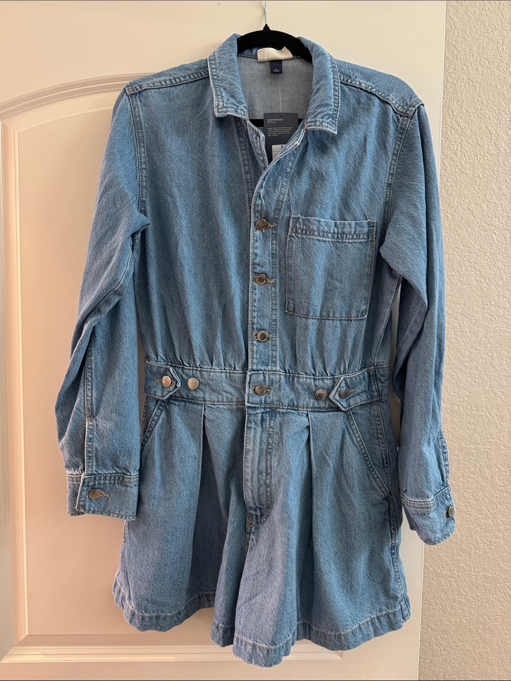 Denim Romper Button-Front Women’s - Light Blue